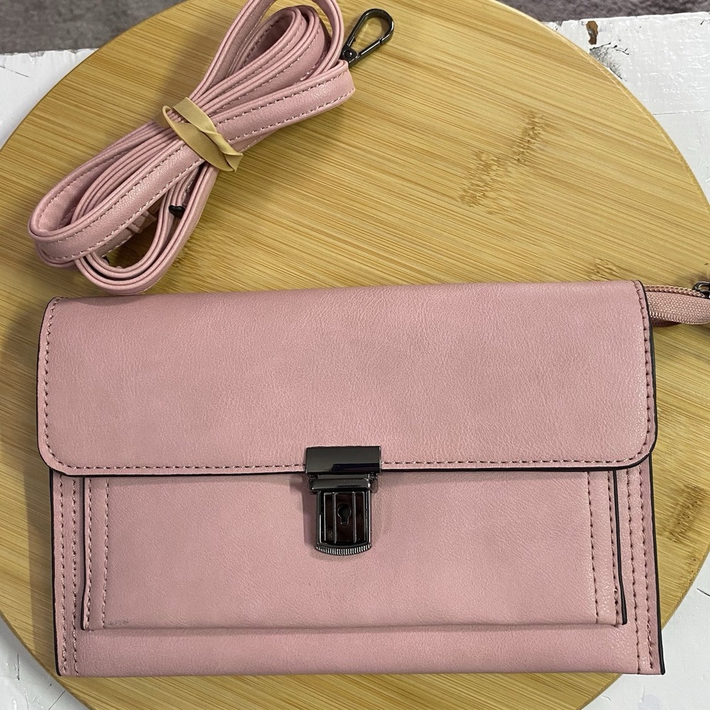 Pink Slim Crossbody‎ Shoulder Handbag NWOT Black Metal Hardware Adj/detach Strap